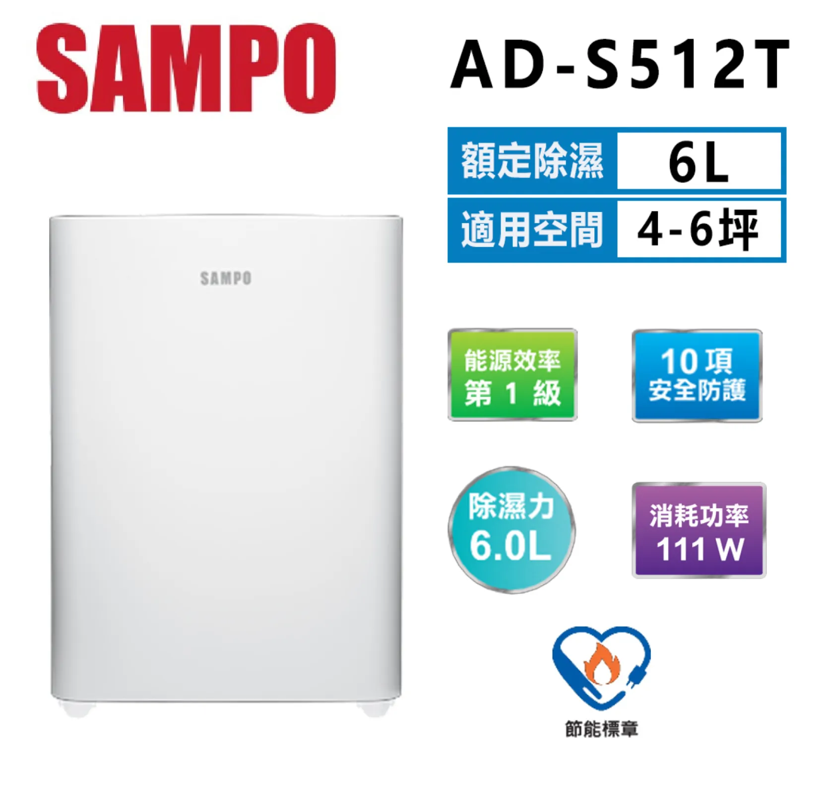 SAMPO聲寶 6L 簡約輕巧除濕機