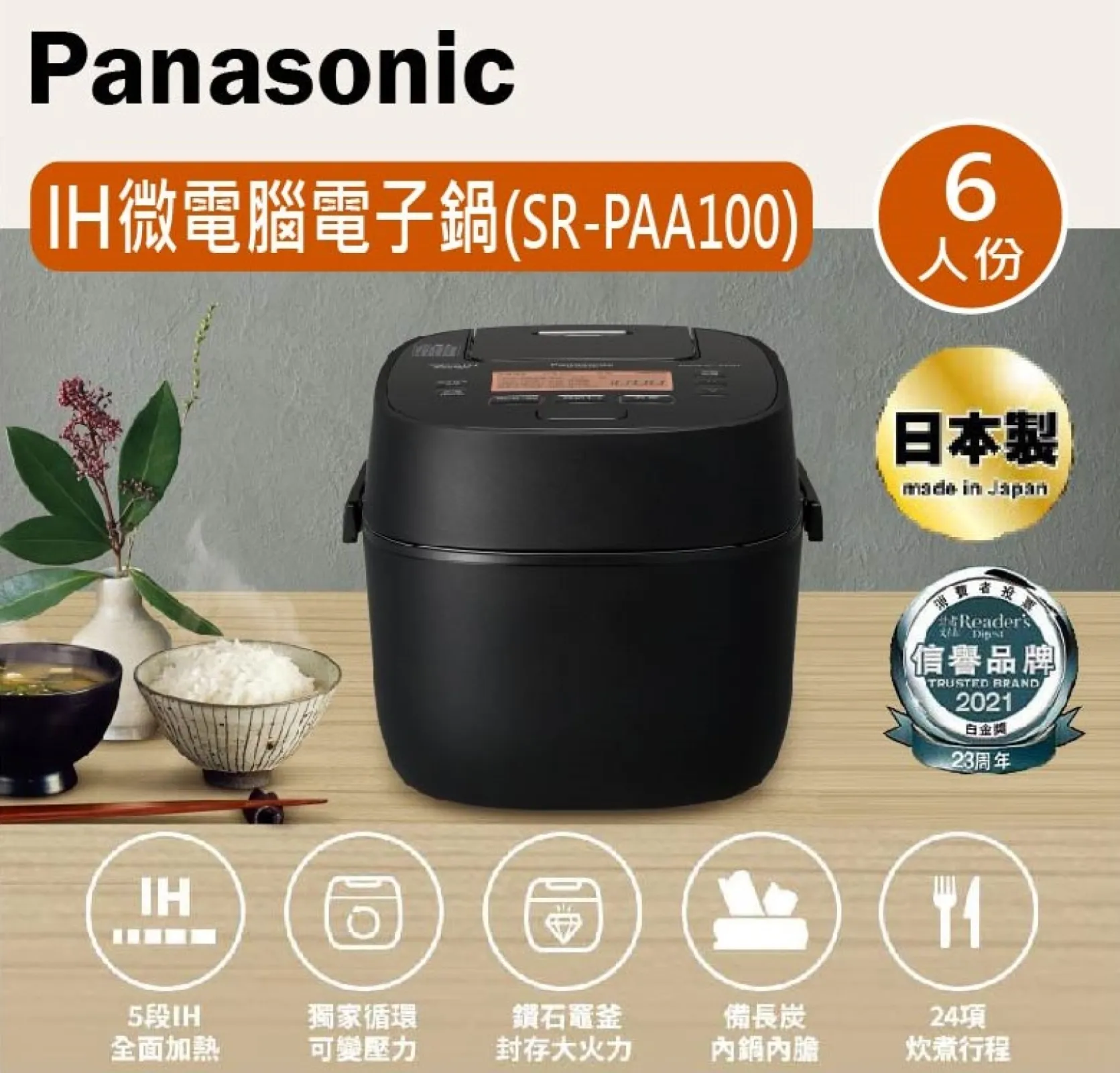 【限量搶購】Panasonic 國際牌 6人份 日本製 可變壓力 IH微電腦電子鍋